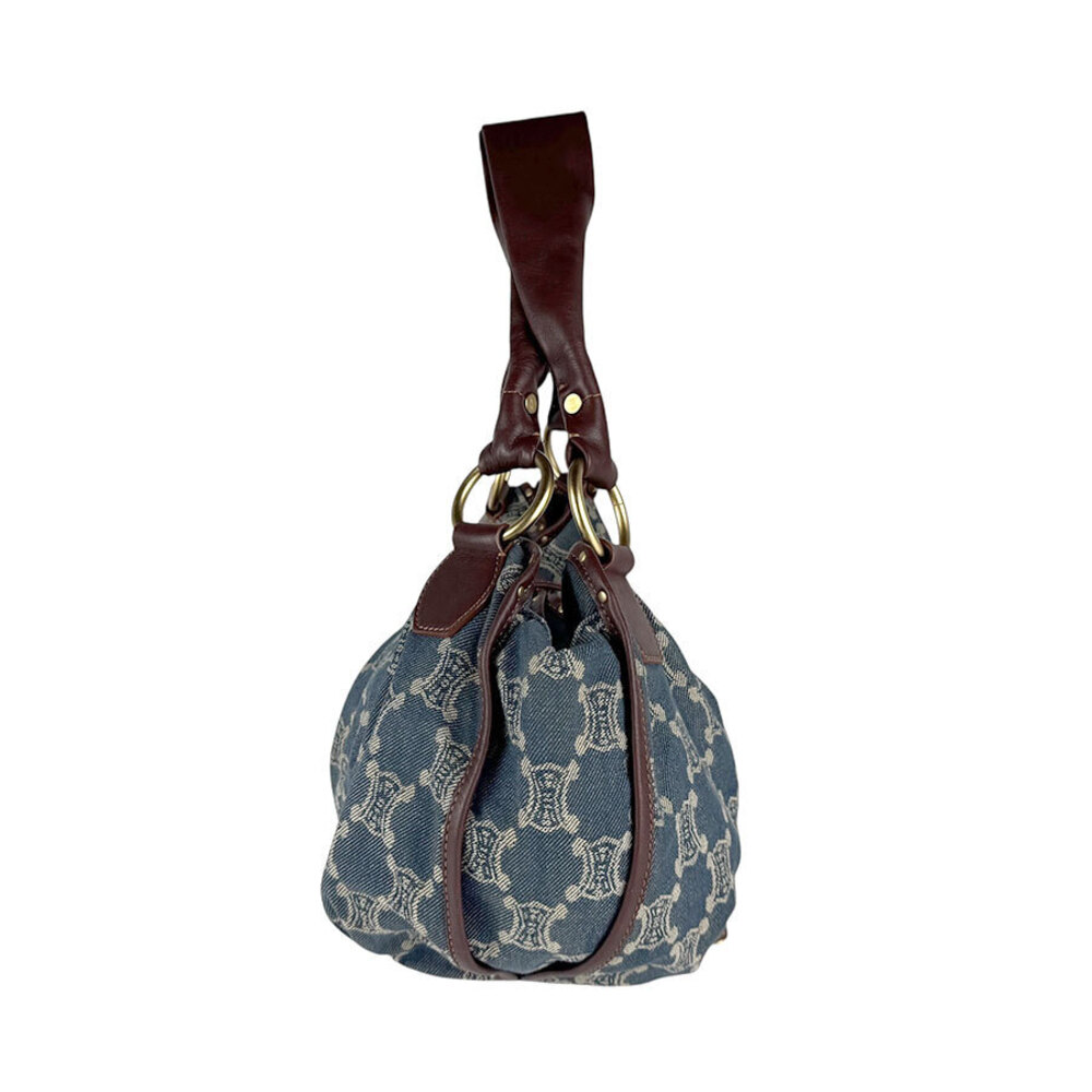 Celine Paris Macadam Bag Denim Shoulder Leather Blue Brown